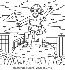 Bouldering Girl Reaching the Top Coloring Page 