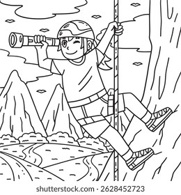 Bouldering Girl using Telescope Coloring Page 