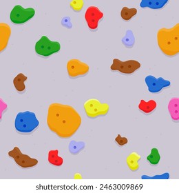 Bouldering rock climbing wall at the sports training gym. Seamless pattern background with holds and climbing grips. Vector illustration