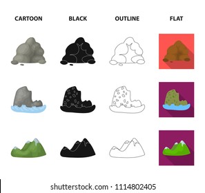 Boulders, a rounded mountain, rocks in the sea. Different mountains set collection icons in cartoon,black,outline,flat style vector symbol stock illustration web.