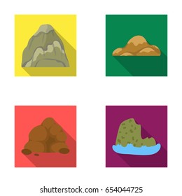 Boulders, a rounded mountain, rocks in the sea. Different mountains set collection icons in flat style vector symbol stock illustration web.
