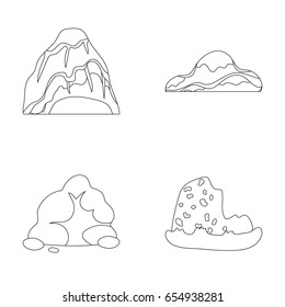 Boulders, a rounded mountain, rocks in the sea. Different mountains set collection icons in outline style vector symbol stock illustration web.
