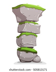 Boulders Stack With Grass/
Illustration of a cartoon stack of big rocky boulders, with grass for landscape and nature scenics