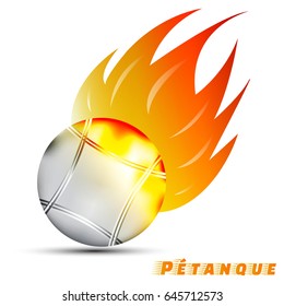 Boules with red orange yellow tone fire in the white background. sport ball logo design. petanque logo. pantangue is original name of boules. sport of France. vector. illustration. graphic design.