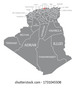 Boumerdes red highlighted in map of Algeria