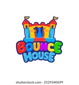 Bounce house castle cartoon logo. vector illustration of playground kids concept