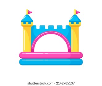 Bounce House, Kiddie Inflatable Swimming Pool. Children's Trampoline Design. House Party, Kids Summer Games On Playground Or Indoor. Vector Colorful Flat Illustration Isolated On White Background