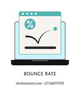 Bounce Rate Flat Color Icon, Mini Illustration For Modern Concept, Ui, Ux Web And App Development. Related To Seo And Online Marketing.