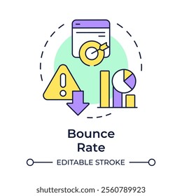 Bounce rate multi color concept icon. Users activity online research. Audience engagement metric. Round shape line illustration. Abstract idea. Graphic design. Easy to use in presentation