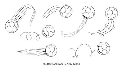 Efecto de manga de cómic de bola rebotada, línea de doodle, trayectoria de salto de bola dibujada a mano, expresión de movimiento de bola. Movimiento de boceto.