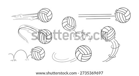 Bounced ball comic manga effect, doodle line hand drawn ball jump trajectory, ball motion expression. Sketch movement.