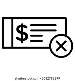 Bounced check Icon Black and white outline vector