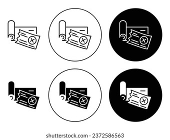 Bounced check Icon set. cancelled check vector symbol in black filled and outlined style.