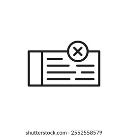 Icono de cheque rebotado Esquema delgado simple