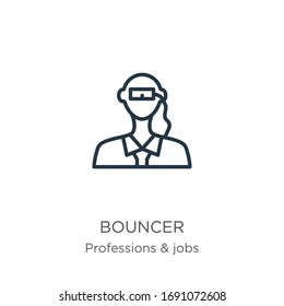 Bouncer Symbol. Dünne Linearschleifensymbole einzeln auf weißem Hintergrund aus der Berufsgruppe & Jobkollektion. Vektorillustration der Linie, Symbol für Web und Mobilfunk