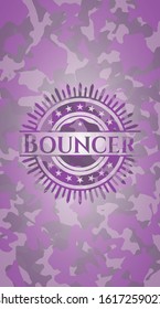 Bouncer pink camo emblem. Vector Illustration. Detailed.