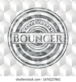 Bouncer realistic grey emblem with cube white background