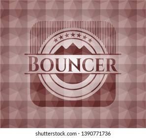 Bouncer red emblem with geometric pattern background. Seamless.