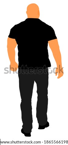 Bouncer walking vector illustration isolated on white background. Security Guards nightclub. Strong man walking. Body builder back view. Tough guy muscular boy. Strongman with bold head walk.