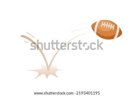 Bouncing American football game ball with trajectory jumps on the ground. Rugby accessories. Bounce ball. Sport playing equipment. Inflatable football game symbol. Flat vector isolated design element [[stock_photo]] © 
