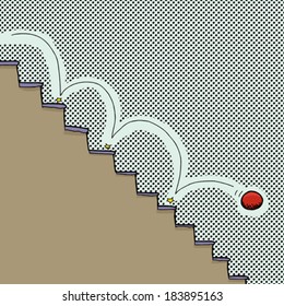 Bouncing ball on stairway over dotted background