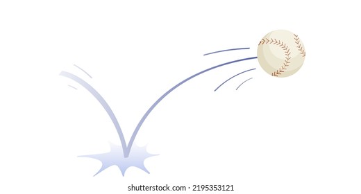 Bouncing baseball game ball with trajectory jumps on the ground. Baseball accessories. Bounce ball. Sport playing equipment. Baseball game symbol. Flat vector isolated design element