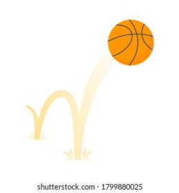 Bouncing basketball game ball flat style design vector illustration icon sign isolated on white background. Inflatable round basket game symbol jumps on the ground.