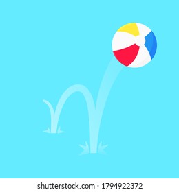 Bouncing Beach Ball Flat Style Design Vector Illustration Icon Sign Isolated On Blue Background. Retro Styled Inflatable Toy For Summer Games Or Holidays.