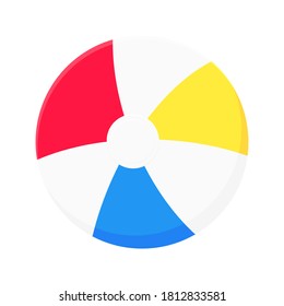 Bouncing beach ball flat style design vector illustration icon sign isolated on white background. Retro styled inflatable toy for summer games or holidays.