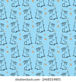 Bouncing Bunnies Blue Seamless Vector Pattern Design