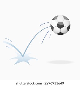 Bouncing football game ball with trajectory jumps on the ground. Soccer accessories. Bounce ball. Sport playing equipment. Inflatable football game symbol. Flat vector isolated design element