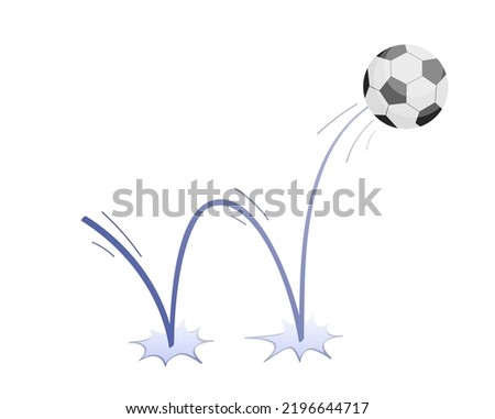 Bouncing football game ball with trajectory jumps on the ground. Soccer accessories. Bounce ball. Sport playing equipment. Inflatable football game symbol. Flat vector isolated design element [[stock_photo]] © 