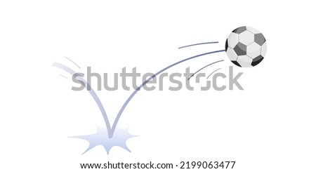 Bouncing football game ball with trajectory jumps on the ground. Soccer accessories. Bounce ball. Sport playing equipment. Inflatable football game symbol. Flat vector isolated design element [[stock_photo]] © 