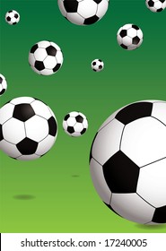 Bouncing footballs with drop shadow over a green background