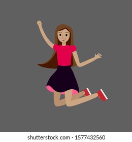 Bouncing girl , cheerleader, in skirt, with long broun hair