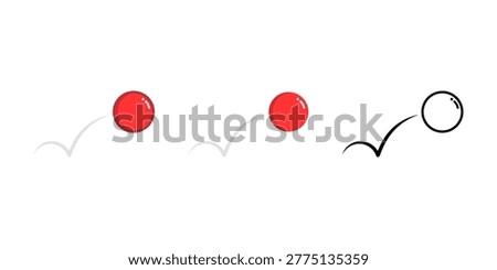 Bouncing red ball set. Motion, movement, rebound concepts. Flat vector design isolated illustration.	