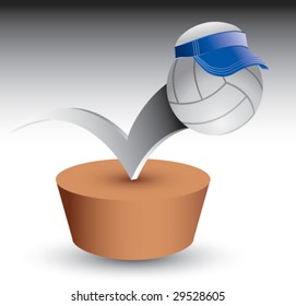 bouncing volleyball with visor on sand patch