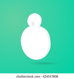 Bouncing voluminous white character. Merry face. In the flat style