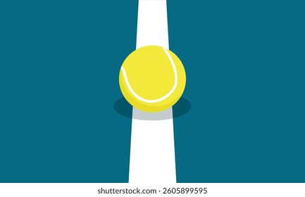 Bouncing yellow padel tennis ball on the white center line of a vibrant blue padel court, capturing the essence of sport and competition
