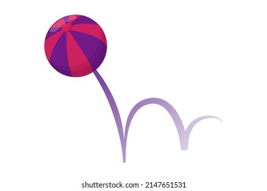 Bouncy Ball Bounce With Trajectory Line. Colorful Flat Cartoon Illustration