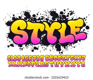 Bouncy Cartoon Font. Street Art Graffiti Alphabet With Paint Splash