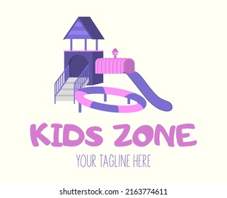 Bouncy castle cartoon logo. Kids zone concept. Children Playground sign.