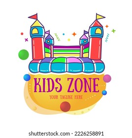 Bouncy castle cartoon logo. Kids zone concept. Children Playground sign.