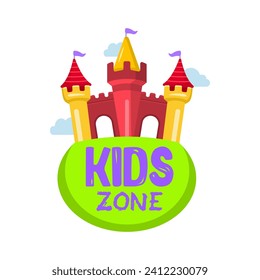 Bouncy castle cartoon logo. Kids zone concept. Children Playground sign.