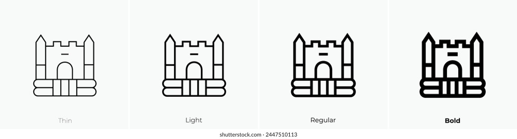 icono de castillo hinchable. Diseño de estilo fino, ligero, regular y audaz aislado sobre fondo blanco