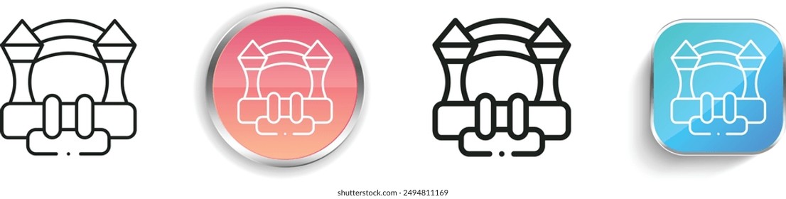 icono de castillo hinchable. Diseño delgado de estilo lineal, regular y de Botón aislado sobre fondo blanco