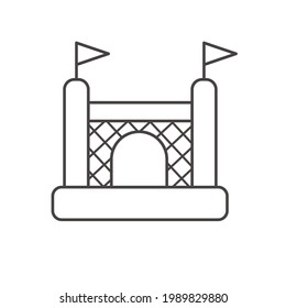 Bouncy castle outline icon. Jumping house on kids playground. Vector line illustration.