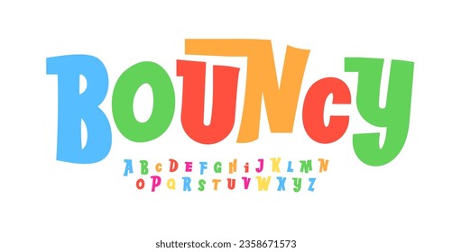 Bouncy color font, lively dynamic letters for fun and friendly designs. Perfect for school, birthdays, joyful celebrations or carnival. Cartoon typography for funny and funky design. Vector typeset.