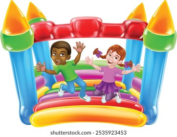 Bouncy House Castle Jumping Girl Boy Kids Cartoon