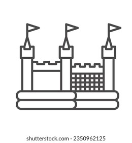 Bouncy inflatable castle icon. Vector trampoline outline pictogram for jumping game isolated on white background